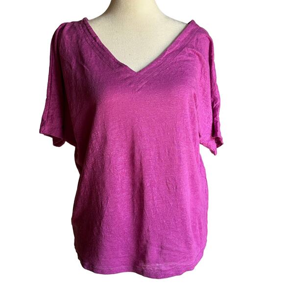 CHICO'S |  Purple Linen Blend V Neck T-Shirt - Size 1 / US Size Medium - Picture 1 of 4